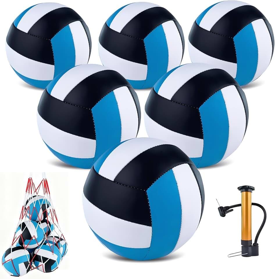 6 Pack Volleyballs Official Size 5, Waterproof Soft Bulk Recreational Volley Balls with Pump and Net Bag for Indoor Outdoor Beach Sand Water Pool Game Training Match for Beginner
