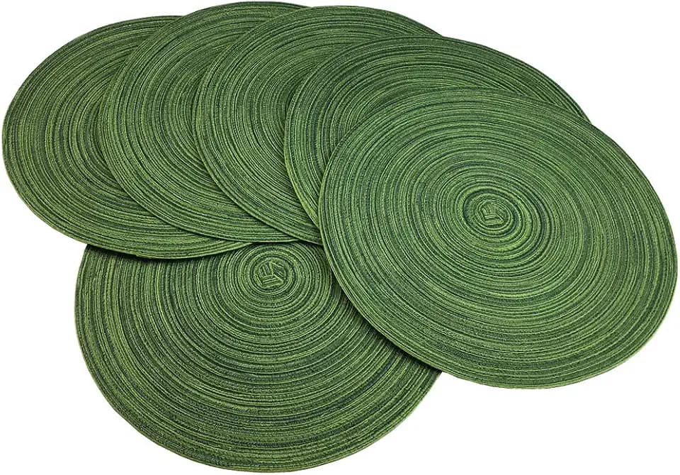 WAZAIGUR 14inch Round Placemats Set of 6 Table Mats, Hunter Green
