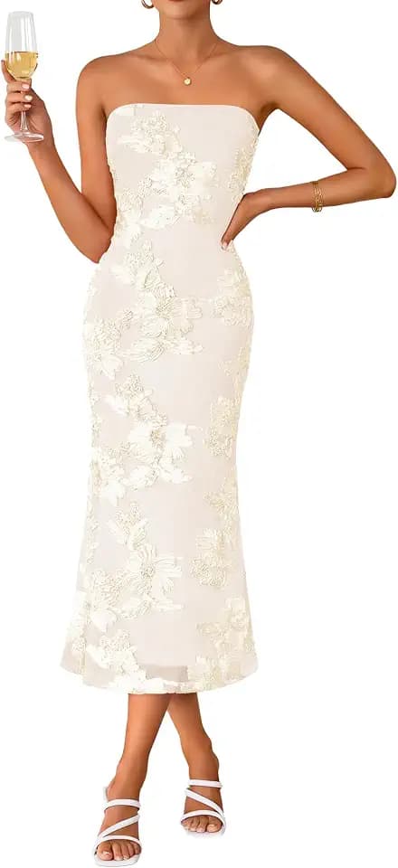 ZESICA 2026 Summer Strapless Floral Cocktail Wedding Guest Dress for Women