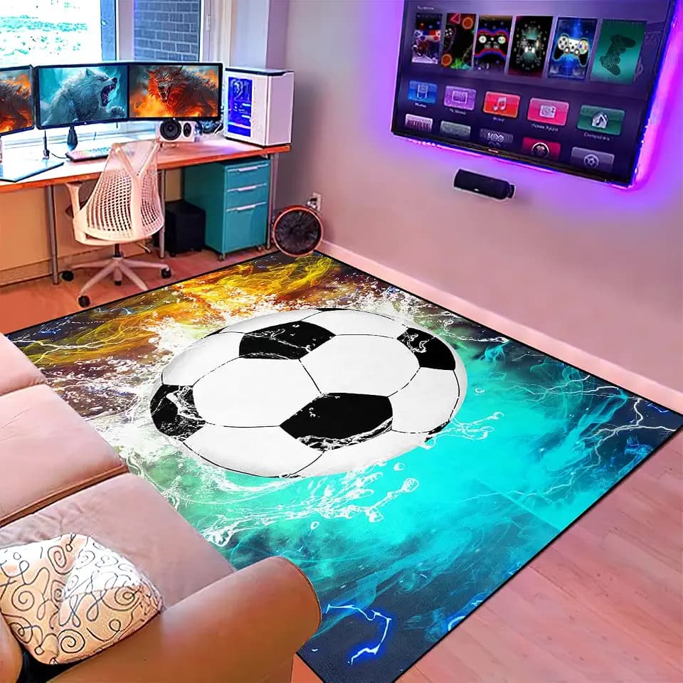 Football Soccer Rug For Boys Room - Sports Kids Rug, 4x5 Feet