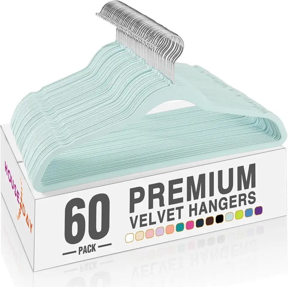 HOUSE DAY Sky-Blue Velvet Hangers 60 Pack, Premium Non Slip Clothes Hanger