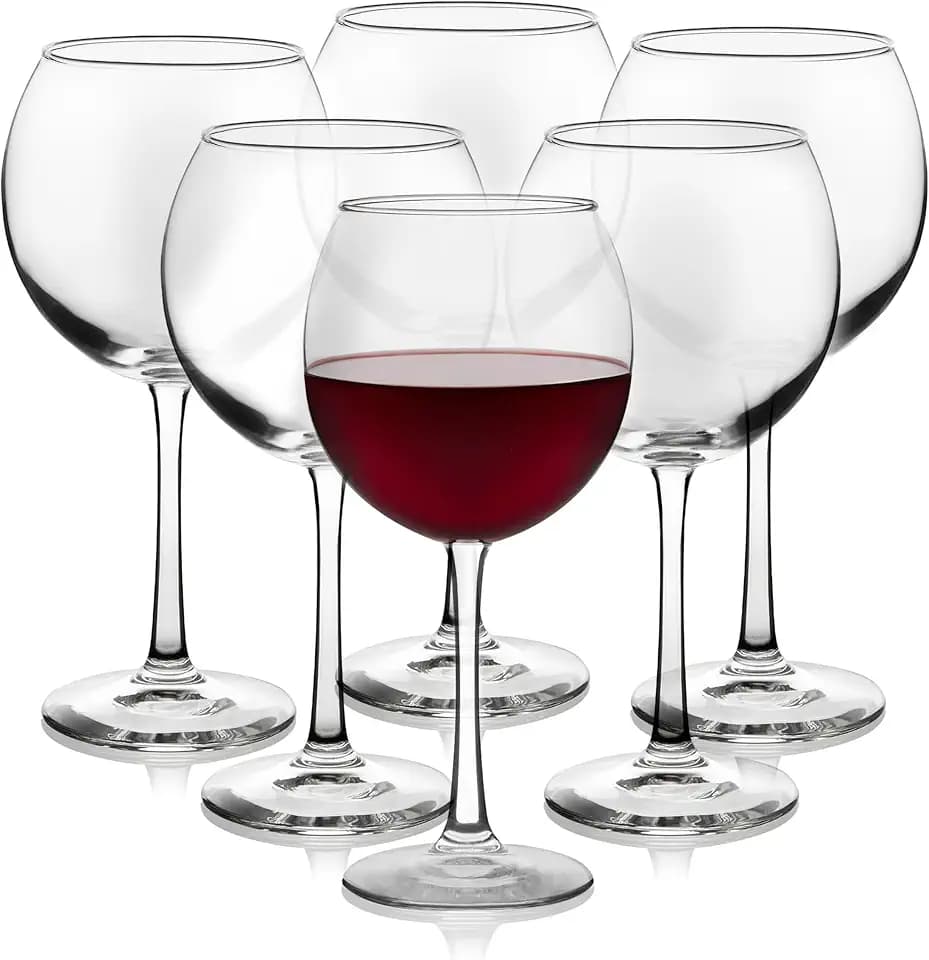 Libbey Vina Glassware Set, Elegant, Balloon-Shaped Red Wine Glasses Set of 6, Long Stem Wine Glasses for Weddings, Birthdays, and Special Occasions