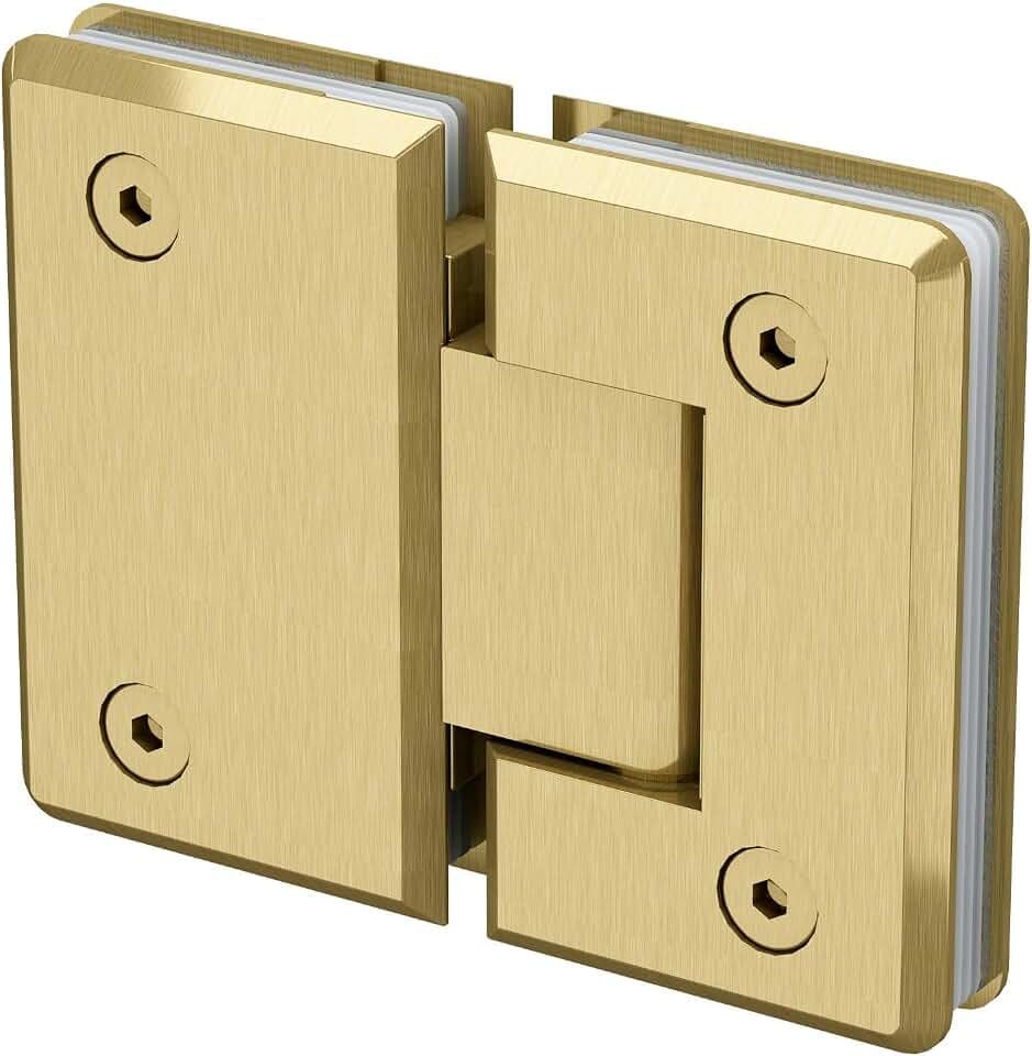 Brass 180 Degree Glass Shower Hinge, Brushed Gold, Round Edge