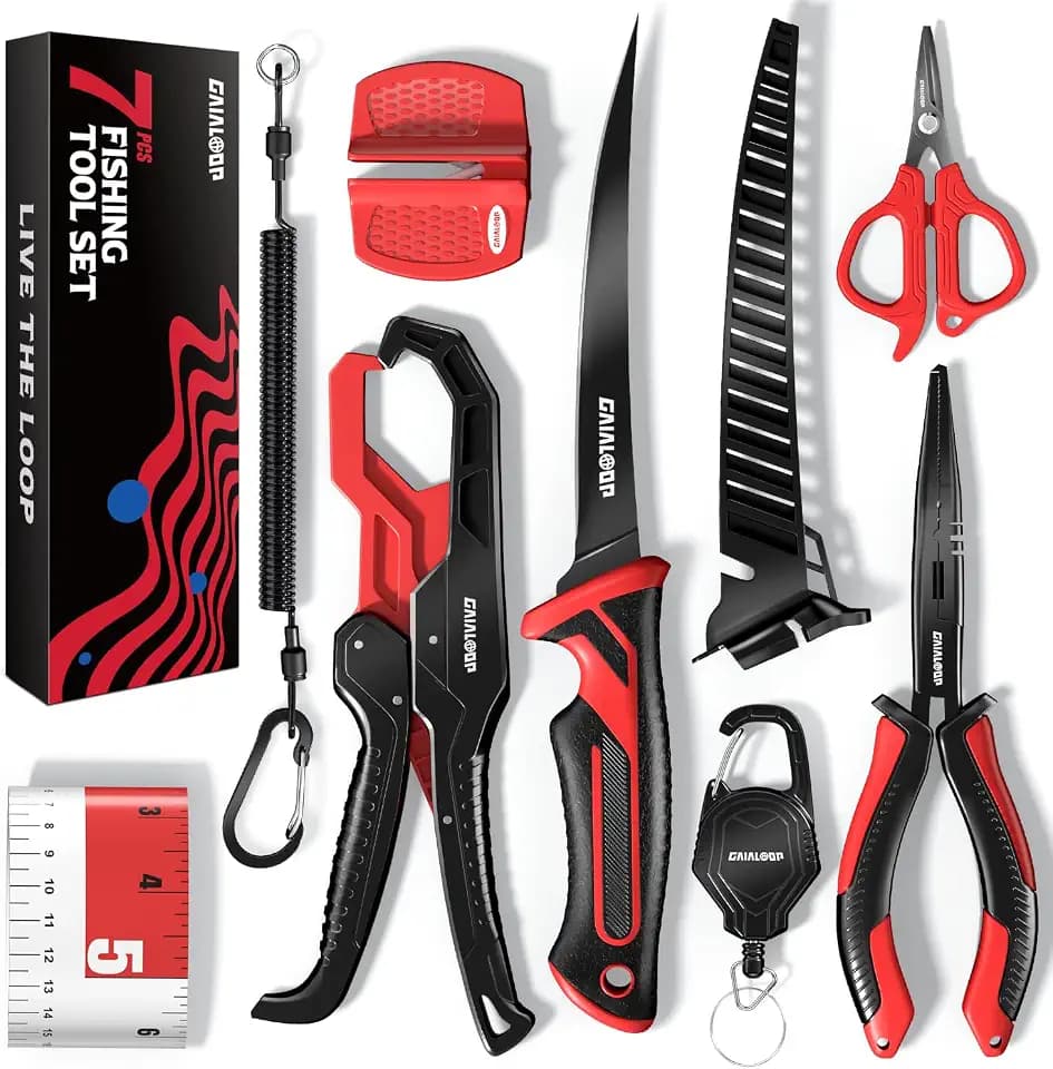 Gaialoop Fishing Tool Kit, 7-Piece Fillet Knife, Pliers, Scissors & Gripper