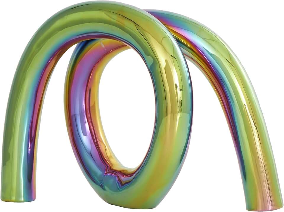 Deco 79 Ceramic Abstract Decorative Sculpture Looped Home Decor Statue with Rainbow Shimmer Finish, Accent Figurine 12" x 4" x 8", Multi Colored
