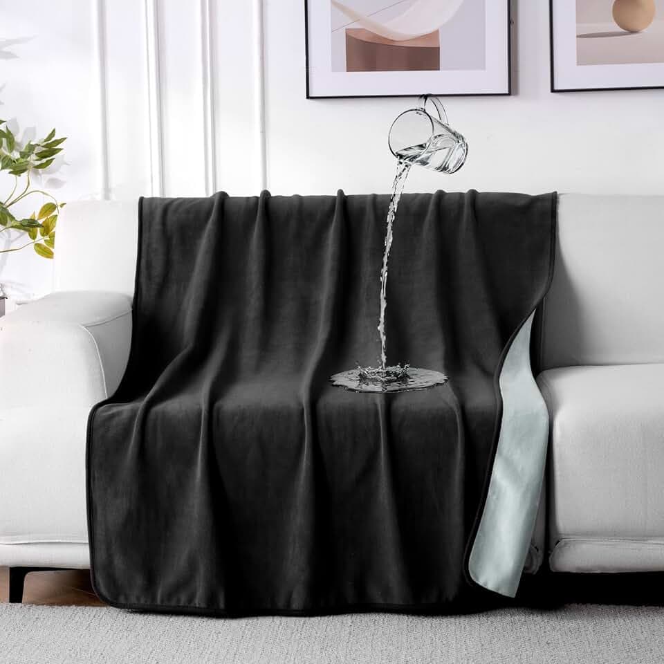 QiyI Reversible Waterproof Blanket for Bed Couch Sofa, 40"x60", Black/Grey