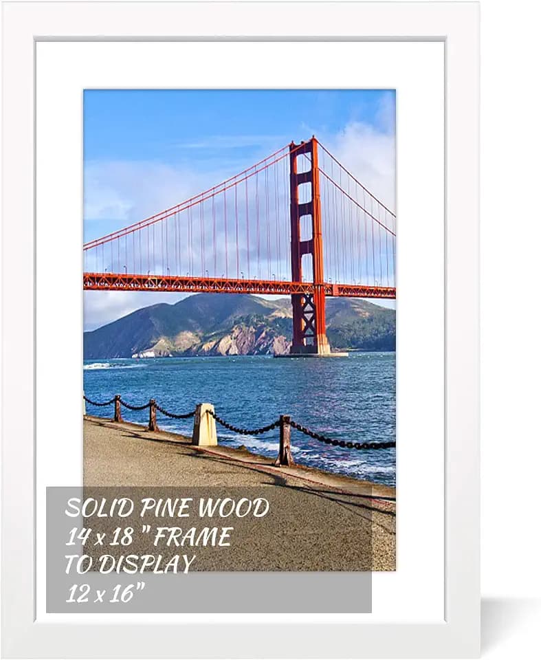 14x18 inch Wood Picture Frame for Wall Hanging Square Photo Frames with Mats 12x16 inch Pictures for Baby Scan,Poster,Decoration,Anniversary,Wedding,Christmas,Diamond Painting(White)