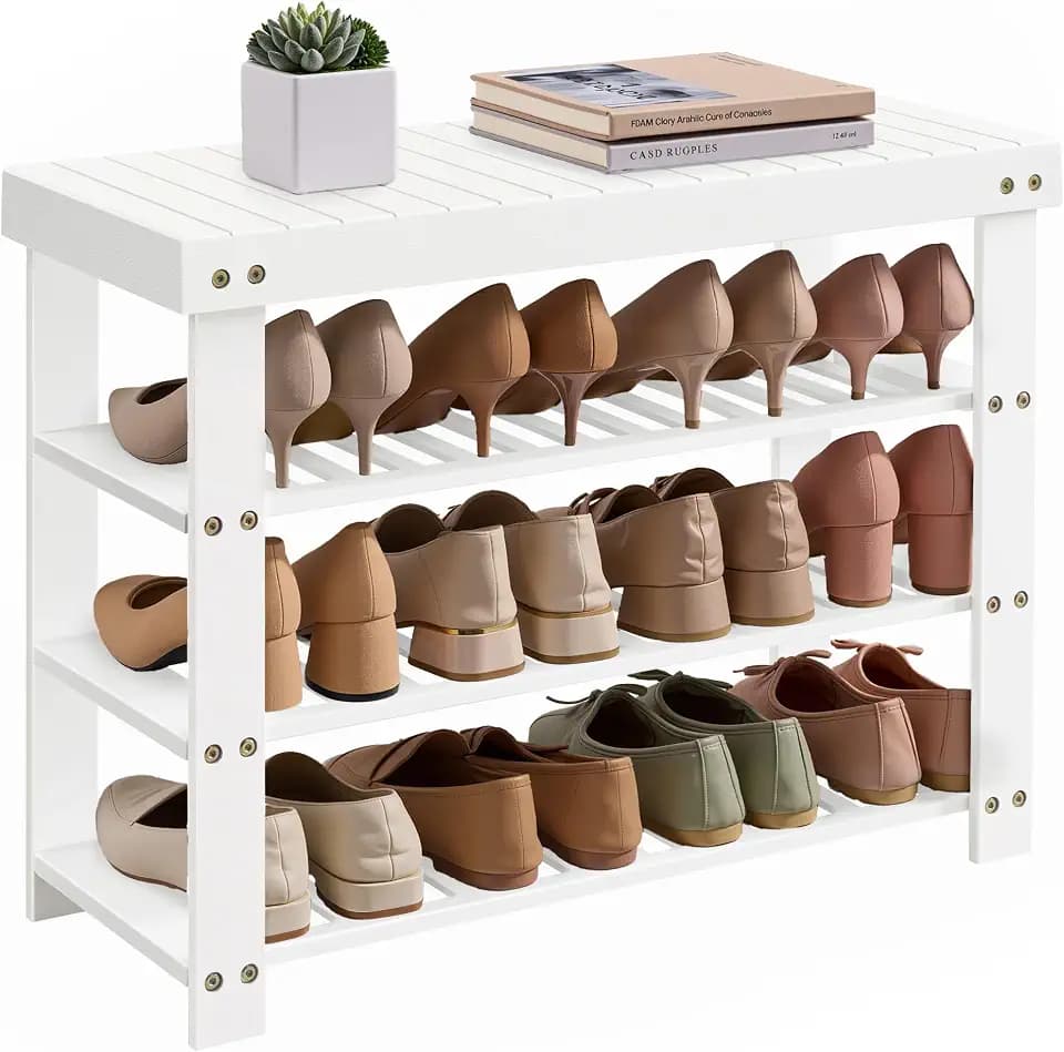 SONGMICS Bamboo Shoe Bench with Seat, 11.3 x 27.6 x 20.5 Inches