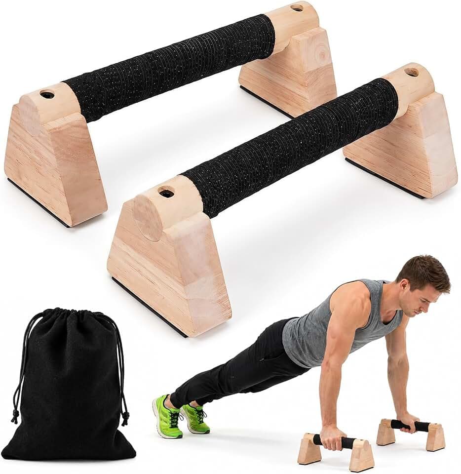 Liegestützgriffe, 2 Stück Liegestützgriffe aus Holz, Parallettes Calisthenics, Handstand Griffe mit Anti Rutsch Matte, Push Up Bars für Fitness, Oberkörpertraining, Indoor Outdoor