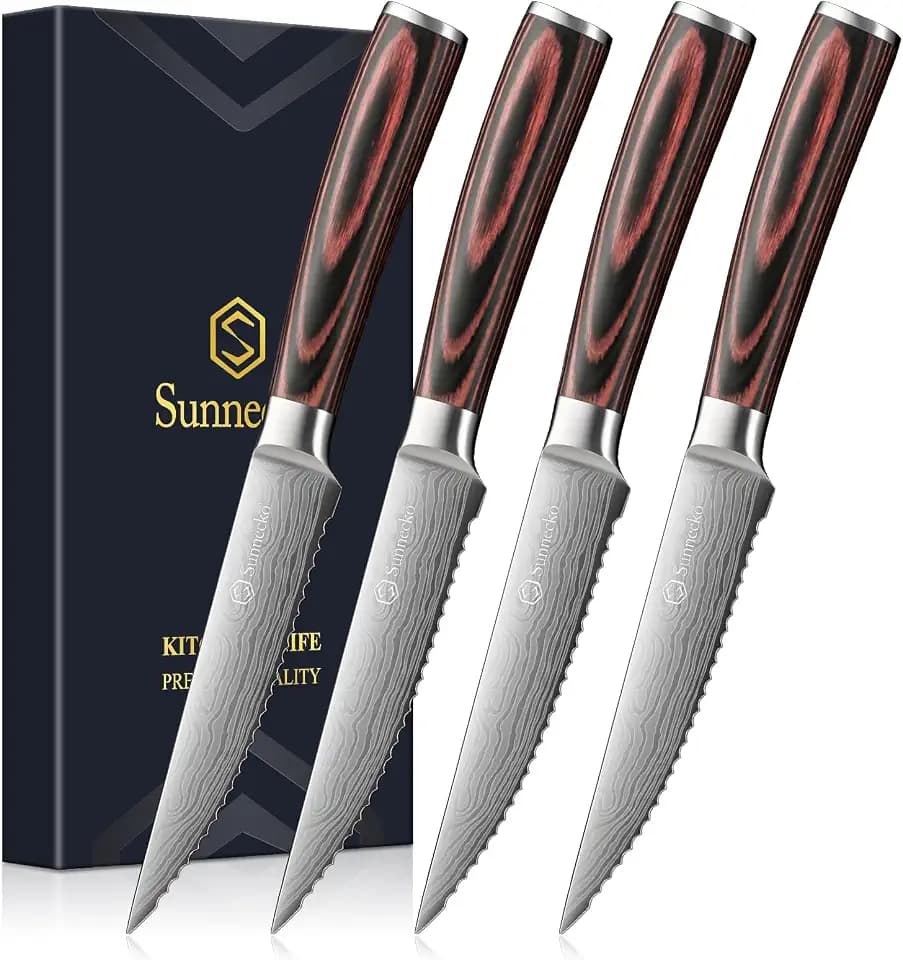 Sunnecko Steak Knife Set of 4, 4.5 Inch Beef Knife Set for Kitchen Gifts
