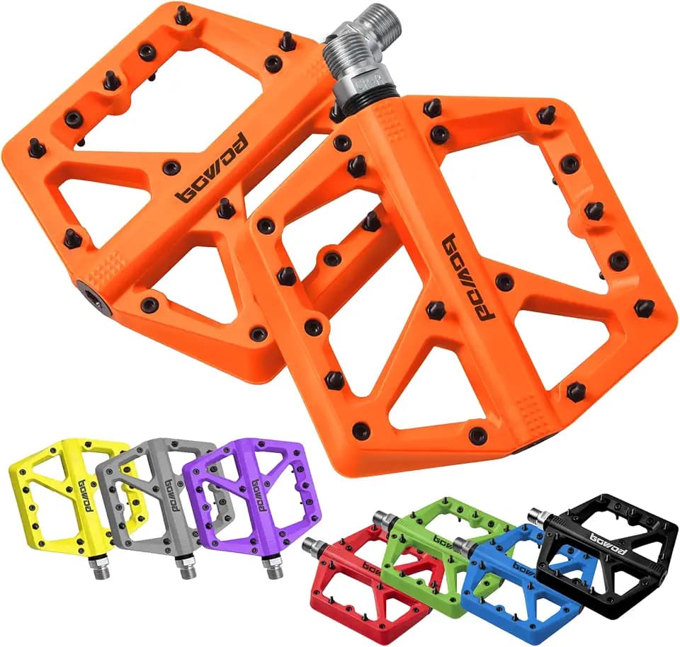 Bike Pedals Mountain Bike Adult, Light MTB Flat Pedals Grippy w 9pcs Non-Slip Studs, Nylon Composite Platform Pedals,Suitable for Women, Children, Road Bikes, BMX,MTB and Leisure Bikes