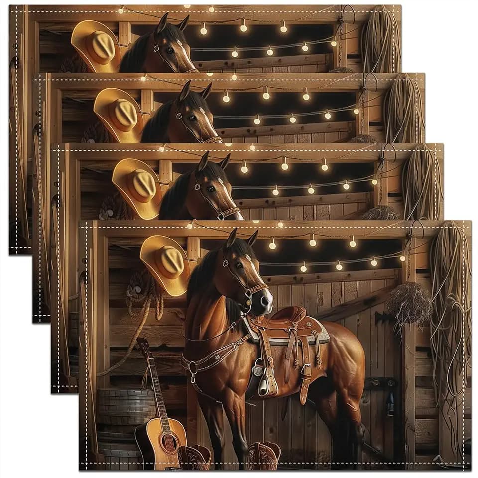 jejeloiu Western Horse Placemats Cowboy Table Mats 18"x12" Set of 4