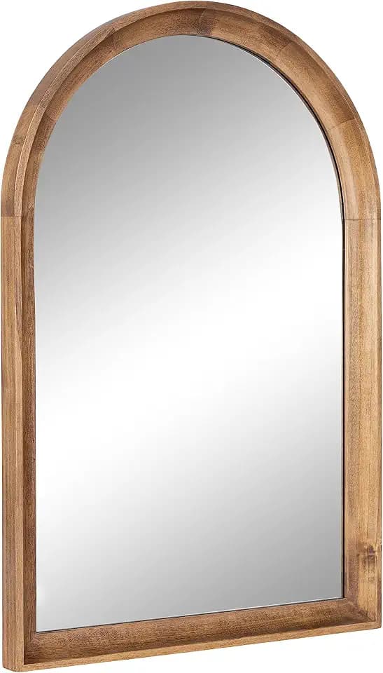 Kate and Laurel Hatherleigh Modern Transitional Arched Wooden Wall Mirror; 20 x 30; Rustic Brown; Decorative Wood Arch Mirror for Use in Bathroom; Entryway; or Bedroom