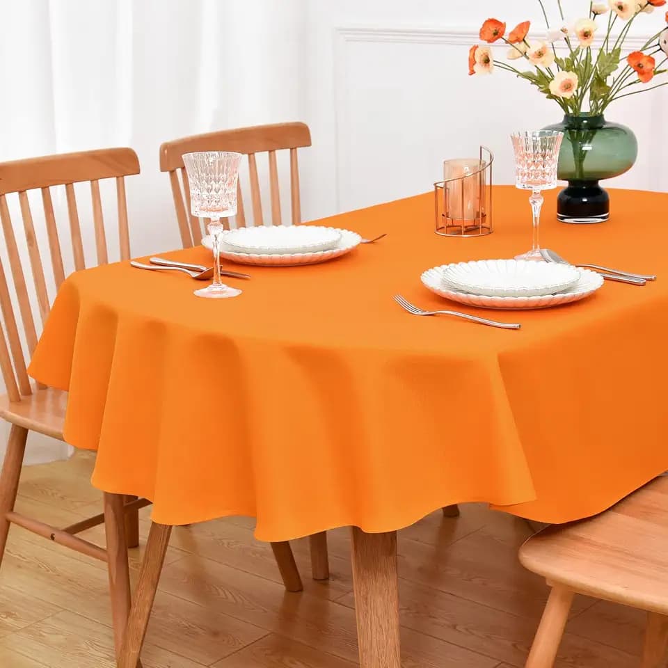 NEWISHER Orange Oval Tablecloth 60 x 102 inch, Washable Table Cloth