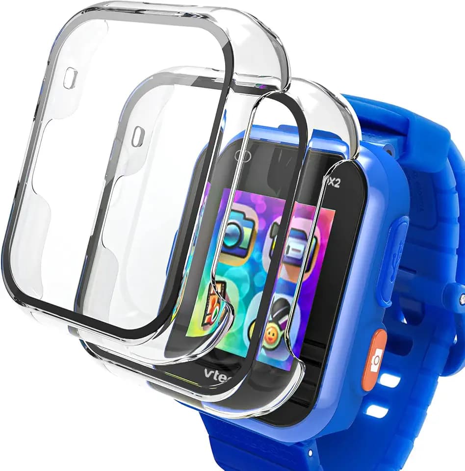 2 Stück Hülle Nur Kompatibel mit VTech Kidizoom Smartwatch DX2 mit Panzerglas Displayschutz Gehäuse für kinder Rundum Hard PC Schutzhülle für Jungen und Mädchen, Transparent*2