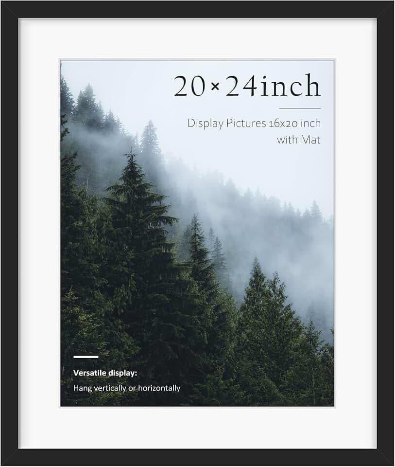 PEALSN 20x24 Picture Frame, Display Pictures 16 x 20 with Mat, Black