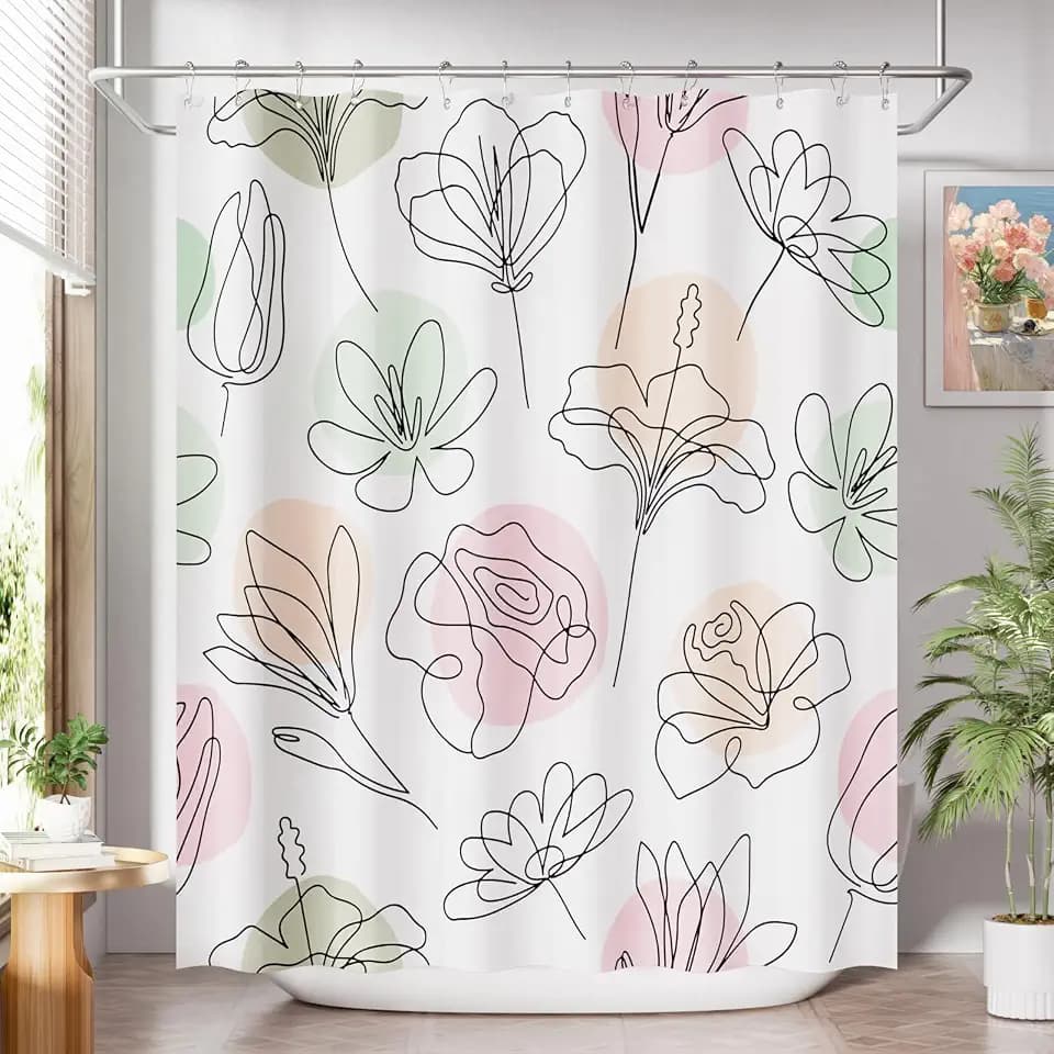 AmazerBath Floral Shower Curtain, 72"x72" Washable Cloth Spring Black Ink Blooms Shower Curtain with 12 Metal Hooks, Farmhouse Fabric Rustic Colorful Flower Shower Curtain Set for Bathroom Decor