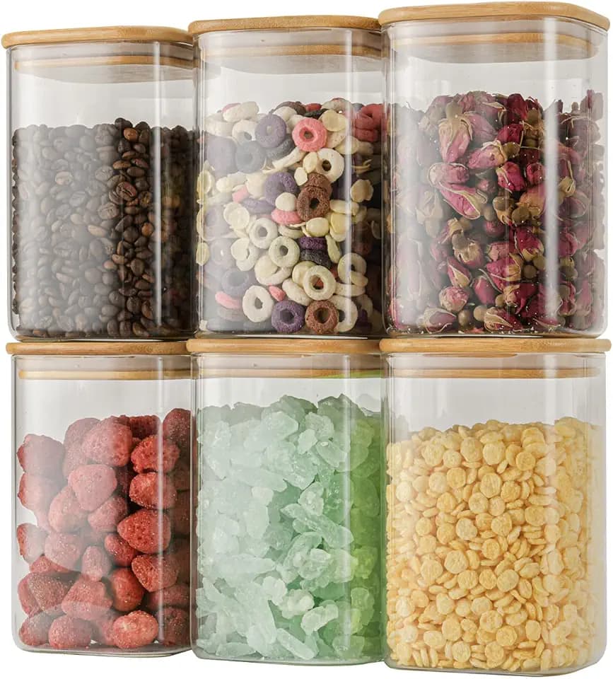D2scrma 37oz/1.2Qt/1100ml Square Glass Storage Containers with Lids 6-Pack