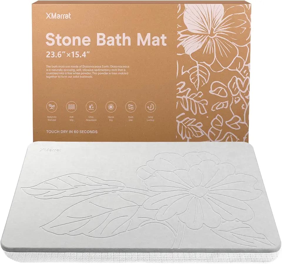 XMarrat Diatomaceous Earth Stone Bath Mat for Bathroom, 23.6" x15.4''