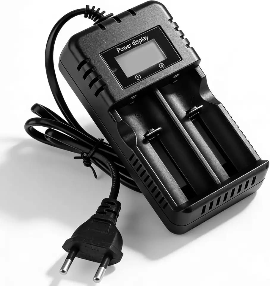 Powice Akkuladegerät LCD-Display Li-Ion-Akkuladegerät, 18650 Akku Li-ion, Batterie Ladegerät, Schnellladung 2-Steckplatz-Kopf Akku Ladegerät für AA AAA, 3,7 V 26650/18650/14500/16340 Li-Ion-Akkus