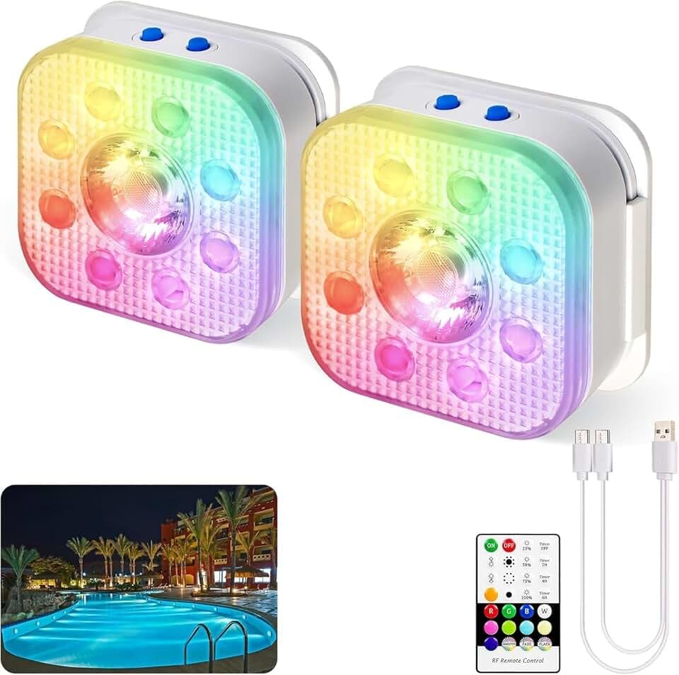 HL Poolbeleuchtung Unterwasser Licht mit Fernbedienung,RGB Pool Lichter Schwimmend, Pool Magnetic Beleuchtung für Schwimmbad,Teichbeleuchtung, Brunnen, Teich, Aquarium, Party Deko,2 Stück