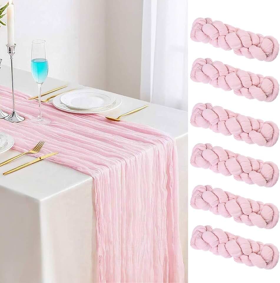 Light Pink Cheesecloth Table Runner 6pcs Boho Gauze 35x120inch Cheese Cloth Runner Sheer Table Runner Wedding Dining Decorations for Holiday Birthday Table Decorations for Party