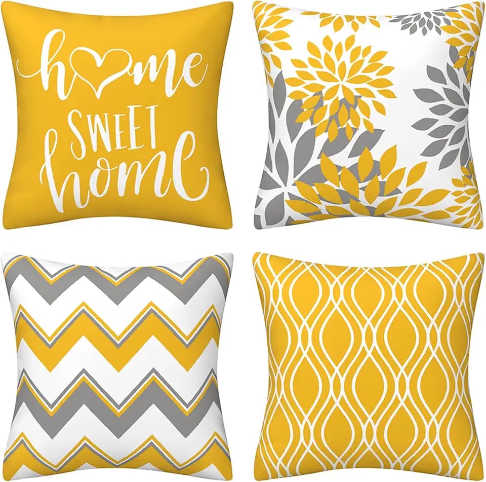 Drmstow Yellow Pillow Covers 18x18 Set of 4 Modern Decorative Geometric Outdoor Sofa Throw Pillow Cushion Covers Case for Couch Living Room Bedroom Patio Furniture Indoors Home Decor