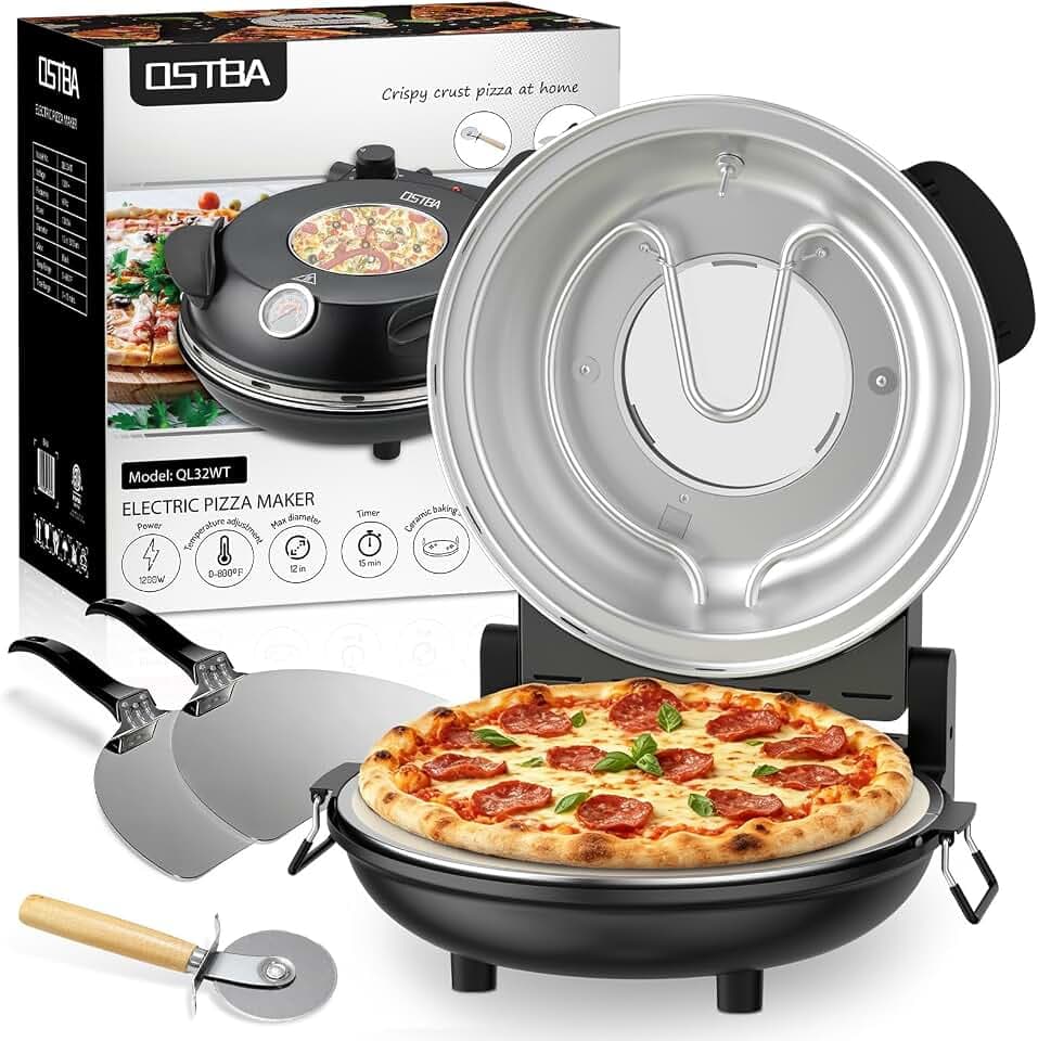 OSTBA Electric Pizza Oven Indoor, 12-Inch Countertop Pizza Maker, 800°F