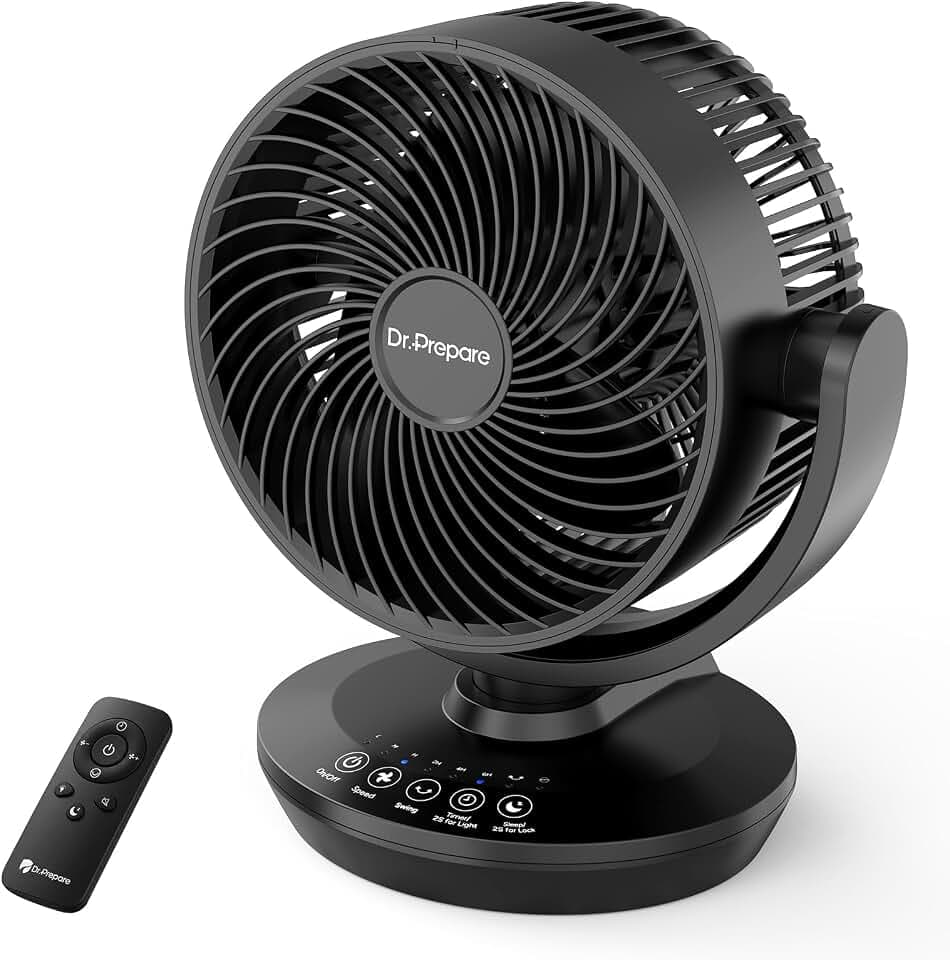 DR.PREPARE Oscillating Air Circulator Fan for Bedroom with Remote, 900 CFM, 11.8" Powerful Table Fan, 70° Oscillation, 100° Tilt, 3 Speeds, Efficient Cooling, Circulation for Home, Kitchen, Office