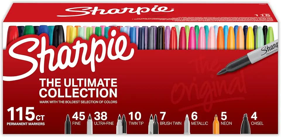 Sharpie Permanent Markers, Ultimate Collection, Fine and Ultra Fine Points, Assorted Colors, 115 Count - Classroom, Large Pack, Office Supplies