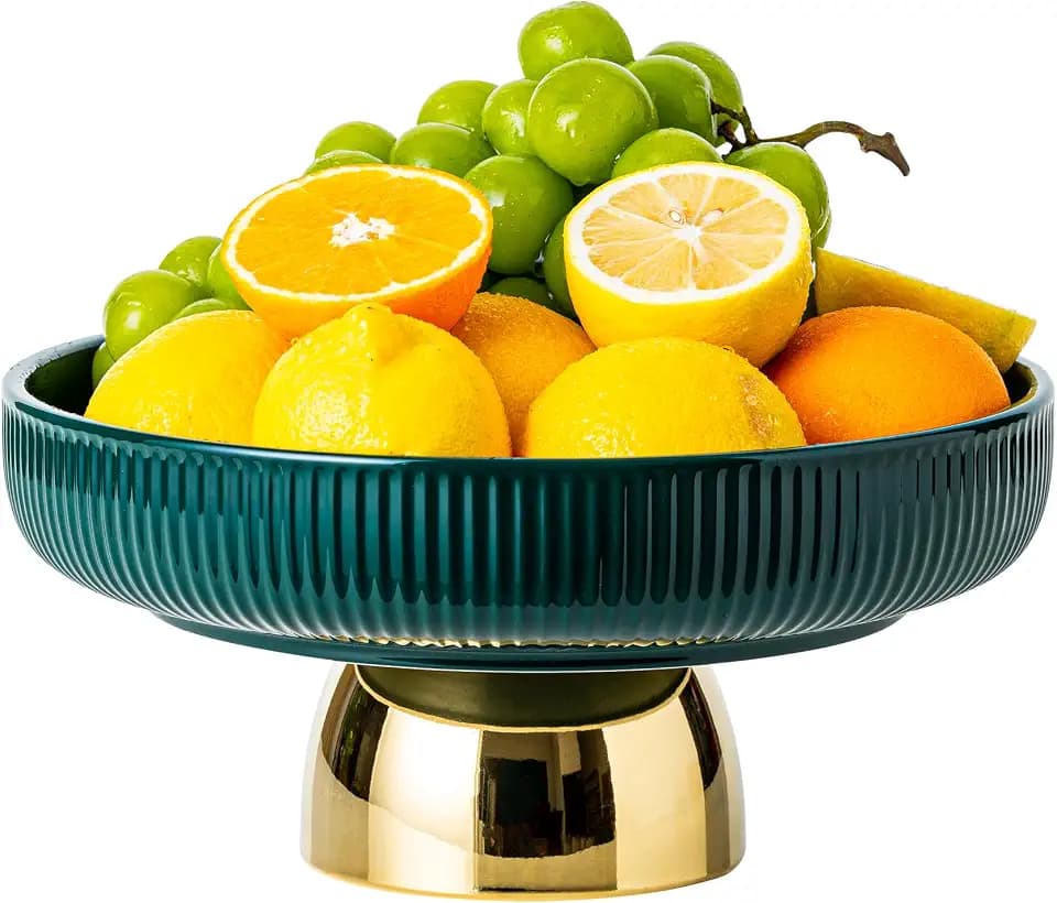 Ceramic Fruit Bowl, 11 Inch Dinner Table and Tea Coffee Pedestal Tray,Elegant and Practical Bread and Fruit Footed Bowls, Salad or Dessert Display Trays for Kitchen Counter (Green).
