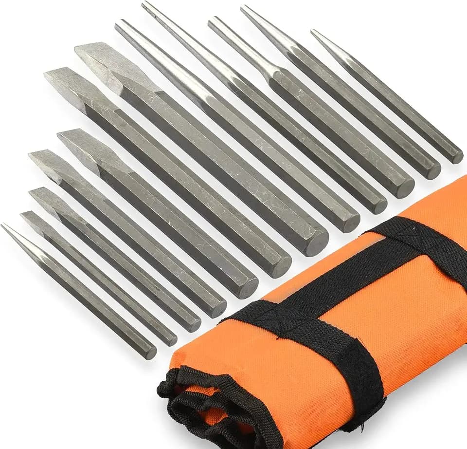 NEIKO 02623A Cold Chisel and Punch Set | 12 Piece | Cr-V Steel | Remove Pins and Bushings | Cut or Split Steel Objects