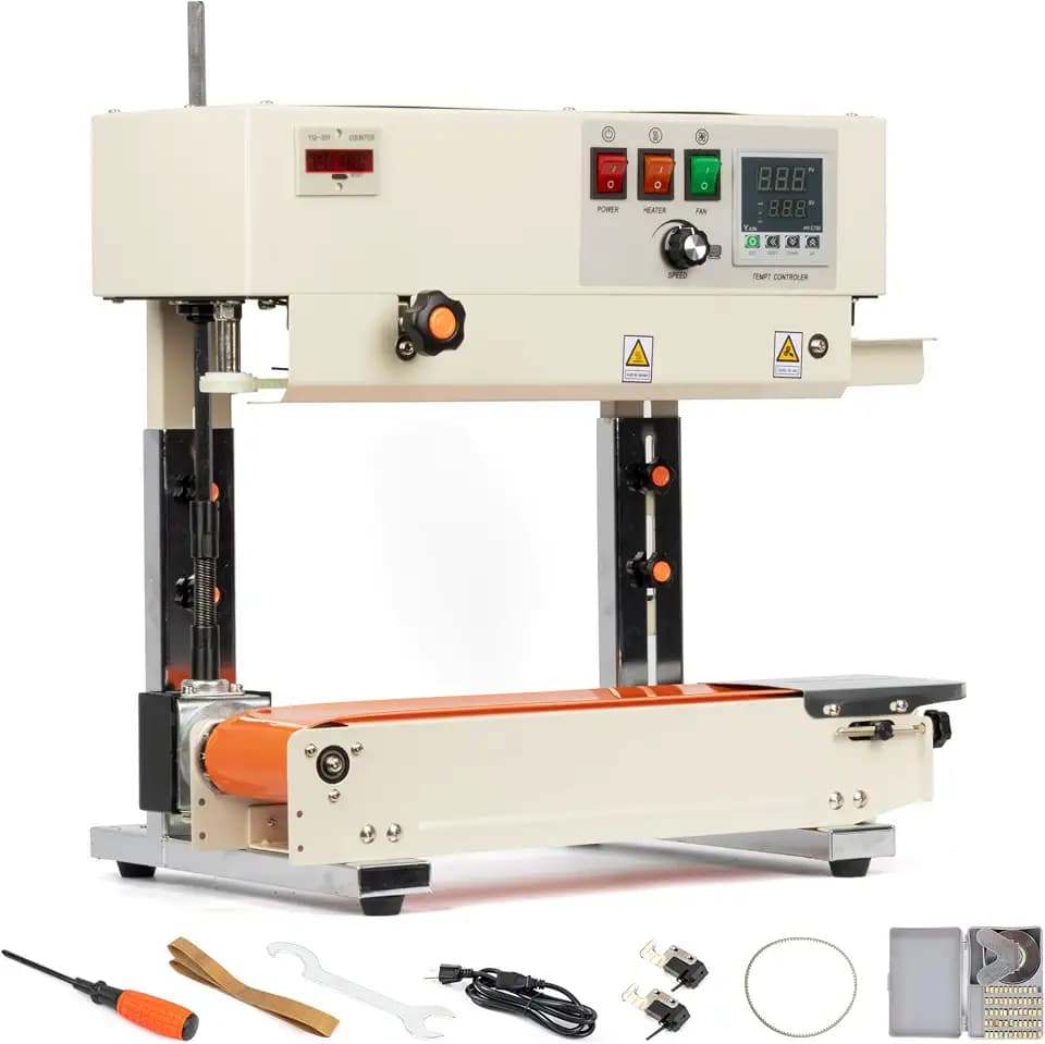 U.S. Solid Vertical Continuous Bag Band Sealer Sealing Machine, Automatic Horizontal Band Sealer with Digital Temperature Control for PVC Bags Films Stamp Coding 110V with Counter