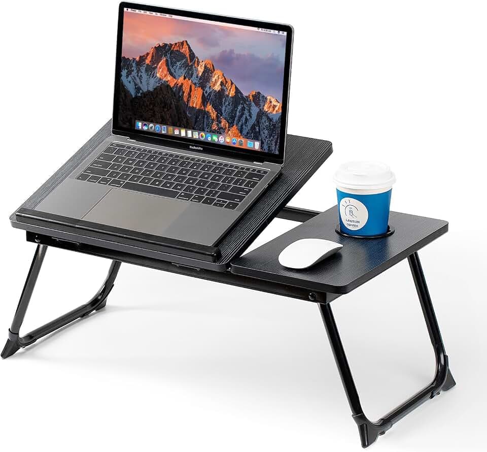 Laptop Desk for Bed Couch, Adjustable Foldable Bed Table with Cup Holder