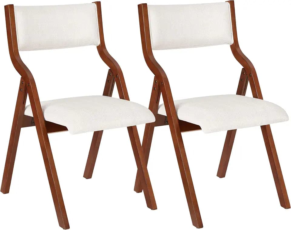 Ball & Cast Kitchen Folding Chairs with Padded Seats Foldable chairs Set of 2, 18" Seat Height, Cream White