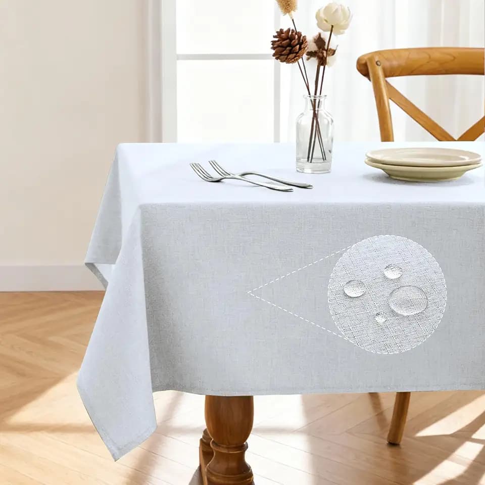 Pureegg Rectangle Linen Tablecloth Waterproof & Stain Resistant, Wrinkle-Free Table Cloth Adds Elegance and Protection, Ideal for Dining, Party, Wedding and Outdoor, 60 x 84 Inch, White