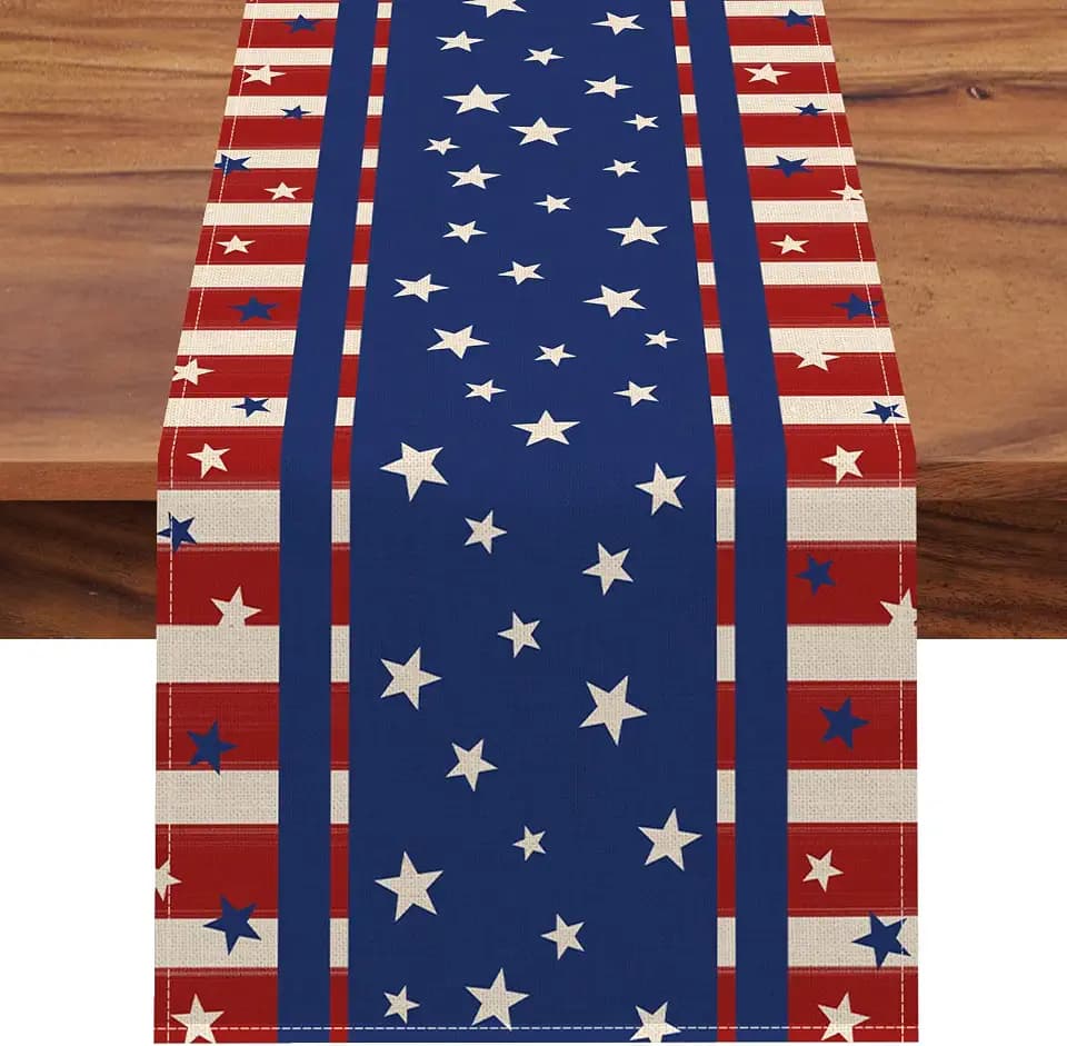 Seliem 4th of July America Stars Stripes Patriotic Table Runner, Red Blue