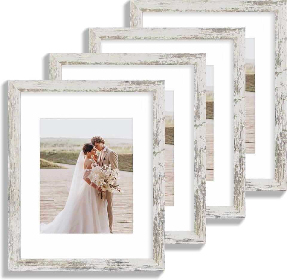 Hongkee 11x14 Picture Frame Set of 4, Real Glass and Wood Frame, 8x10 Mat