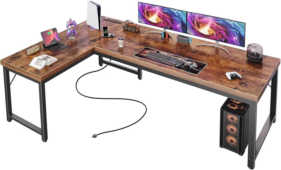 Huuger 63 Inch L Shaped Desk with Power Outlets & 0.95 Inch Thicker Desktop