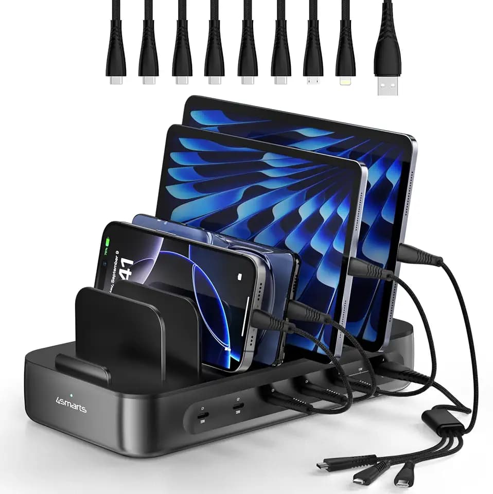 4smarts Ladestation Team 100W 5C/1A inkl. 6 Kabel, schwarz