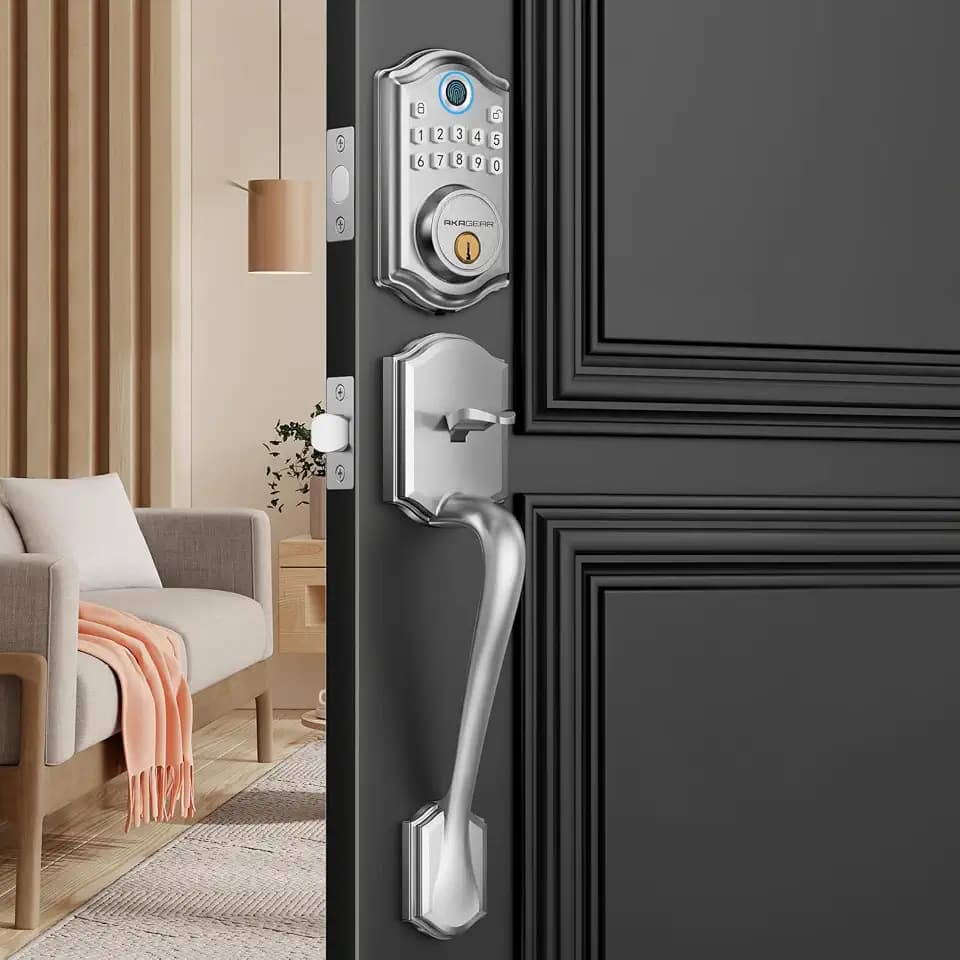 AkaGear Keyless Entry Door Lock with Handle Set for Front Door, Nickel