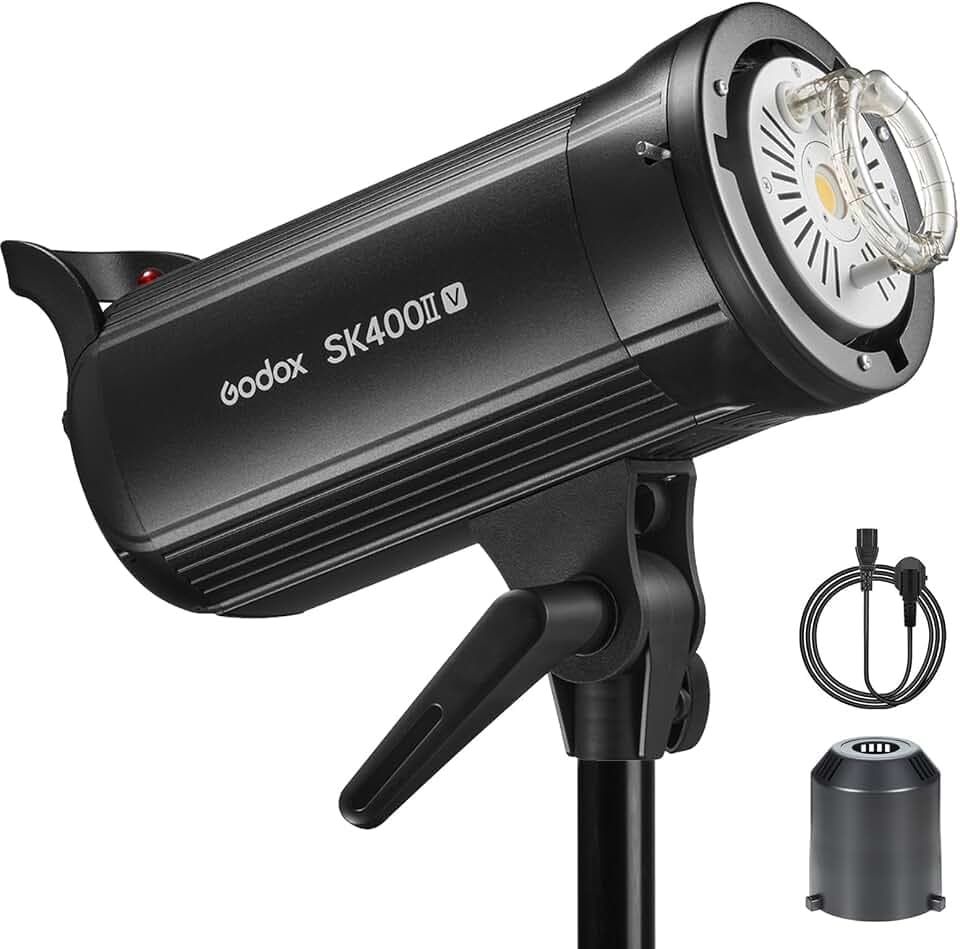 Godox SK400II-V 400W Studio Strobe, 0.1-1.5S Recycle Time, GN65 5700K Monolight, 2.4G X-System, Bowens-Halterung mit 10 W LED-Einstelllampe für Hochzeit, Porträtfotografie