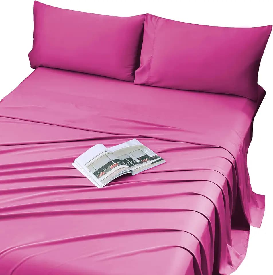 Viviland Cooling Queen Sheets, Bamboo Viscose Bed Sheets, Hot Pink
