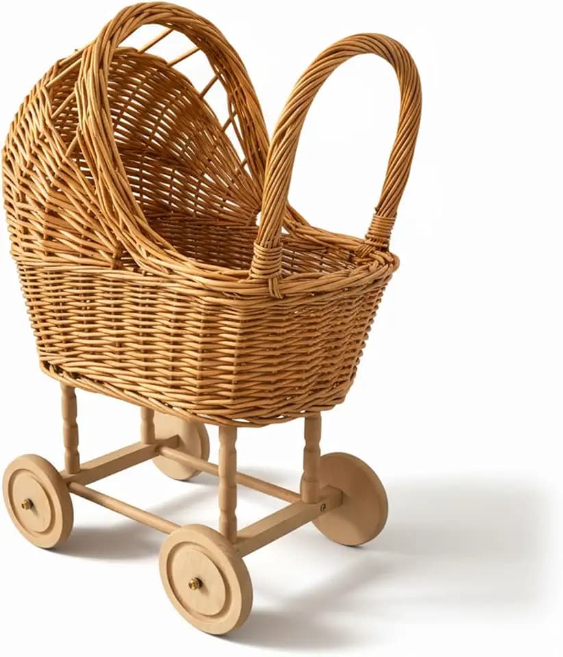 Wicker Carriage,Woven Rattan Stroller Shaped Flower Basket,Natural Willow Branches,Used for Welcoming Infants, Wedding Parties, Home Decor, Floral Decoration 