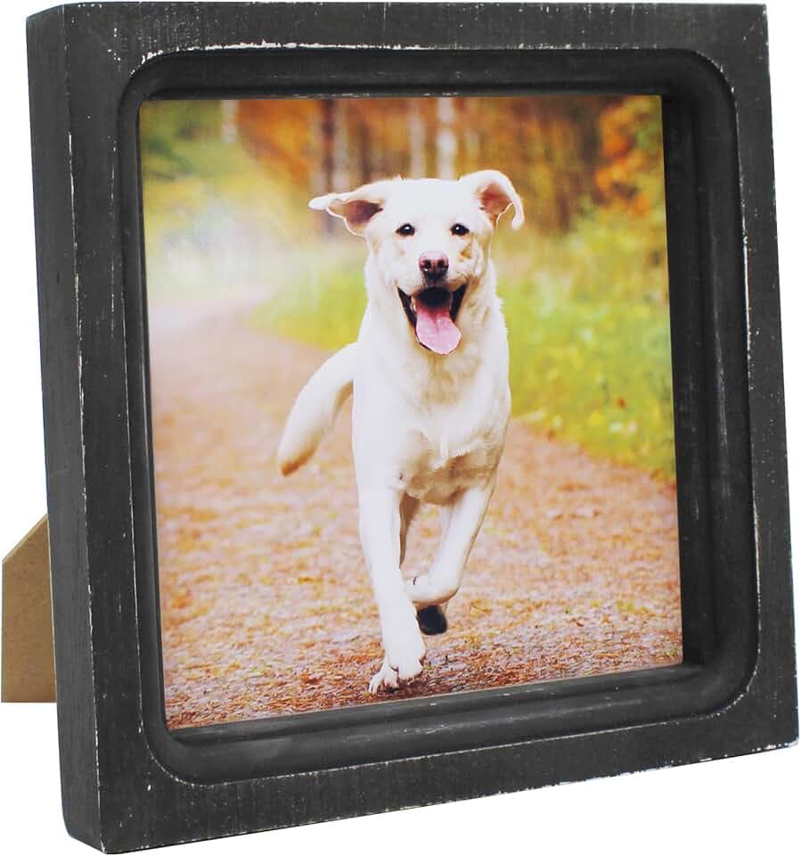 CVHOMEDECO. 6x6 Picture Frame Made of Solid Wood High Definition Glass Rustic Vintage Designs Small Photo Frame for Tabletop Display and Wall Mounting, Distress Black