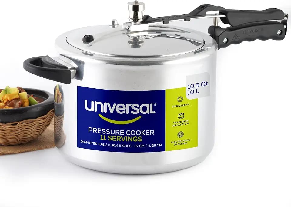Universal 10.5 Quart Pressure Cooker, Aluminum Stovetop Pressure Cooker with 5-Layer Safety System, Heat-Resistant Handles, Inner Lid Design, for Beans, Soups, Stews & Meat