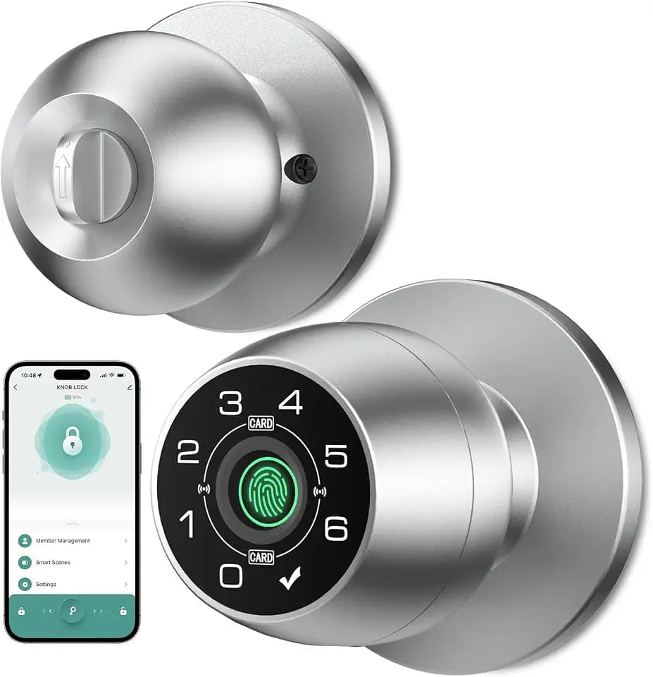 HEI LIANG Fingerprint Door Lock,Fingerprint and Keypad Input Smart Door knob, App Controlled Biometric Door Lock, Keyless Entry, Bedroom, Office, Hotel, Apartment Auto Door knob(Silver)-HL-4