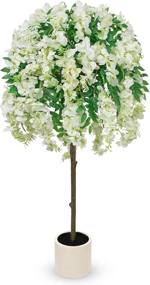 4FT Artificial Wisteria Tree in Pot with Cascading Blooms for Home Decor