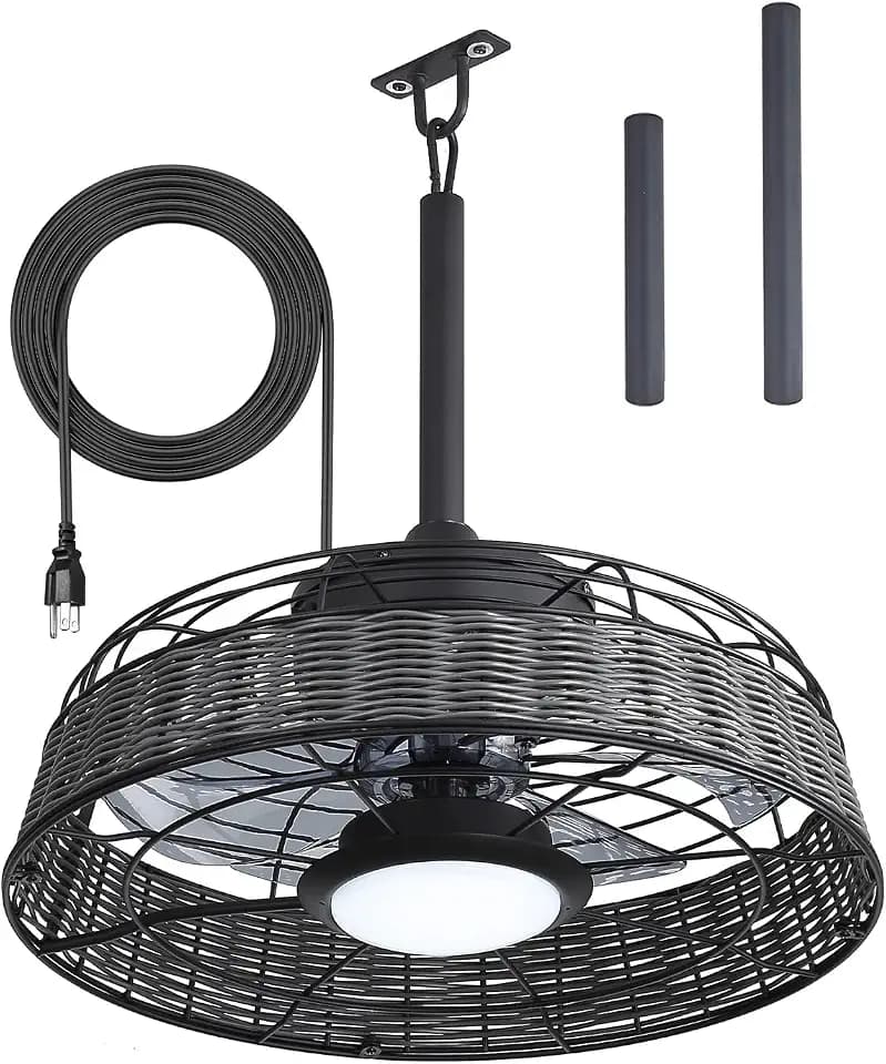 FELCO 20" Plug in Outdoor Gazebo Ceiling Fan with Light, Hook and Remote