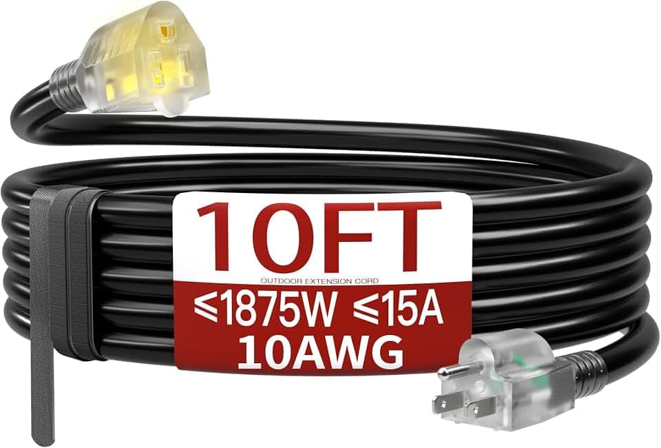 Skrizcable 10 FT 10 Gauge Extension Cord Outdoor, Black Power Cord